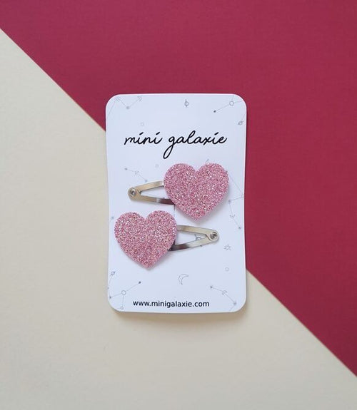 Barrettes clips enfant fille cœur rose - mini galaxie