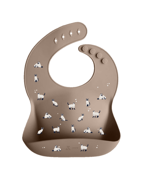 Bavoir en silicone avec récupérateur minouche taupe - zakuw