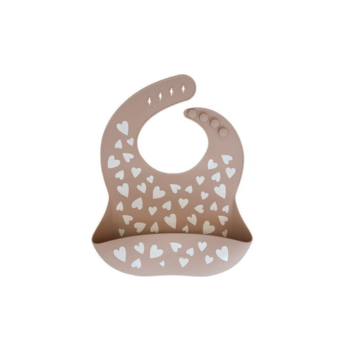 Bavoir en silicone cœurs taupe - zakuw
