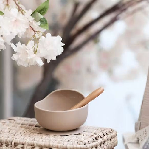 Bol et cuillère silicone sable - la cigogne de lily