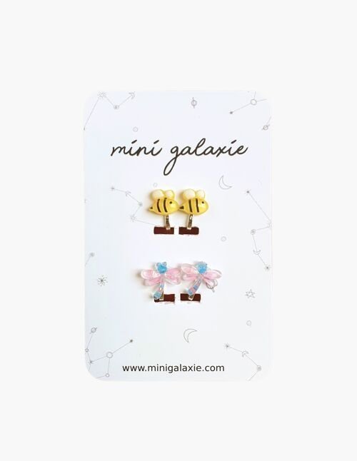 Boucles d'oreilles clips pour enfant abeille et libellule - mini galaxie