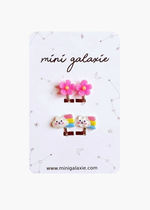 Boucles d'oreilles clips arc - en - ciel et fleur - mini galaxie