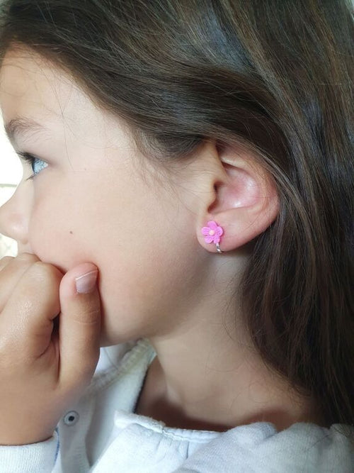Boucles d'oreilles clips arc - en - ciel et fleur - mini galaxie