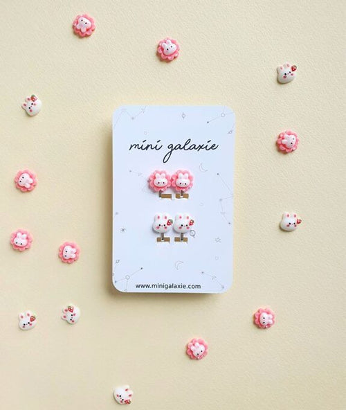 Boucles d'oreilles clip lapins - mini galaxie
