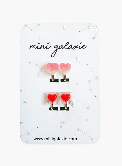 Boucles d'oreilles clips pour enfant motif cœurs - mini galaxie