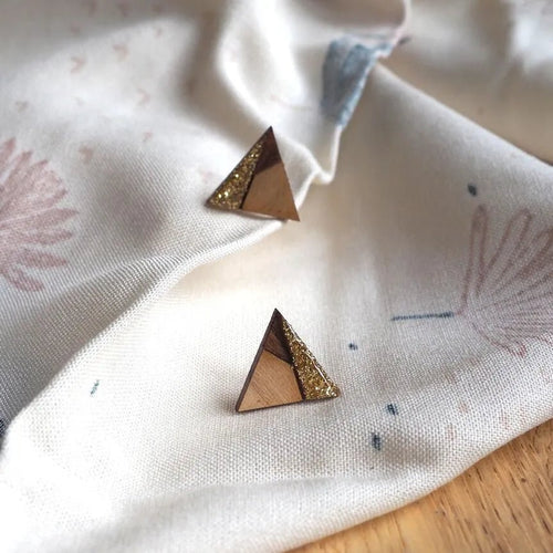 Boucles d'oreilles en bois fait main triangula - bewööd