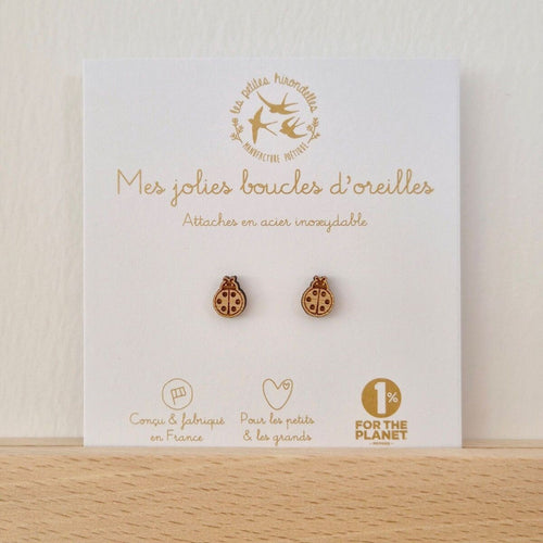 Boucles d'oreilles enfant en bois coccinelles – les petites hirondelles
