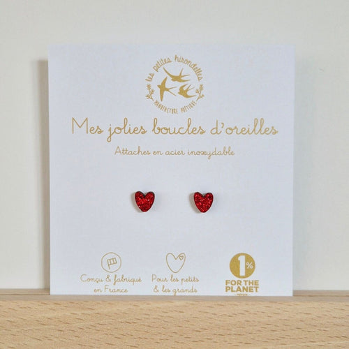 Boucles d'oreilles enfant pailletées cœurs rouge – les petites hirondelles