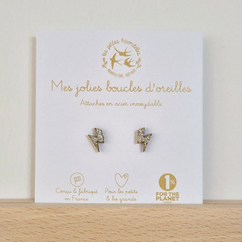 Boucles d'oreilles enfant pailletées éclairs argenté – les petites hirondelles