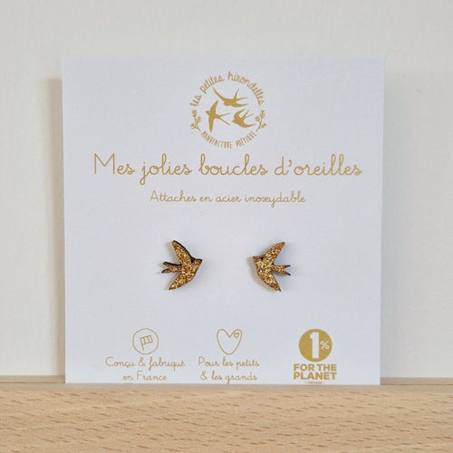 Boucles d'oreilles enfant pailletées hirondelles doré – les petites hirondelles