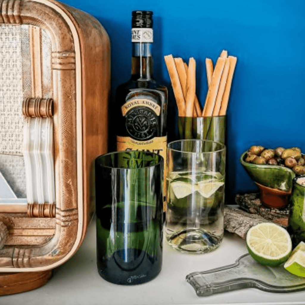 Verre cocktail vin recyclé vert - format long drink plates & culotées